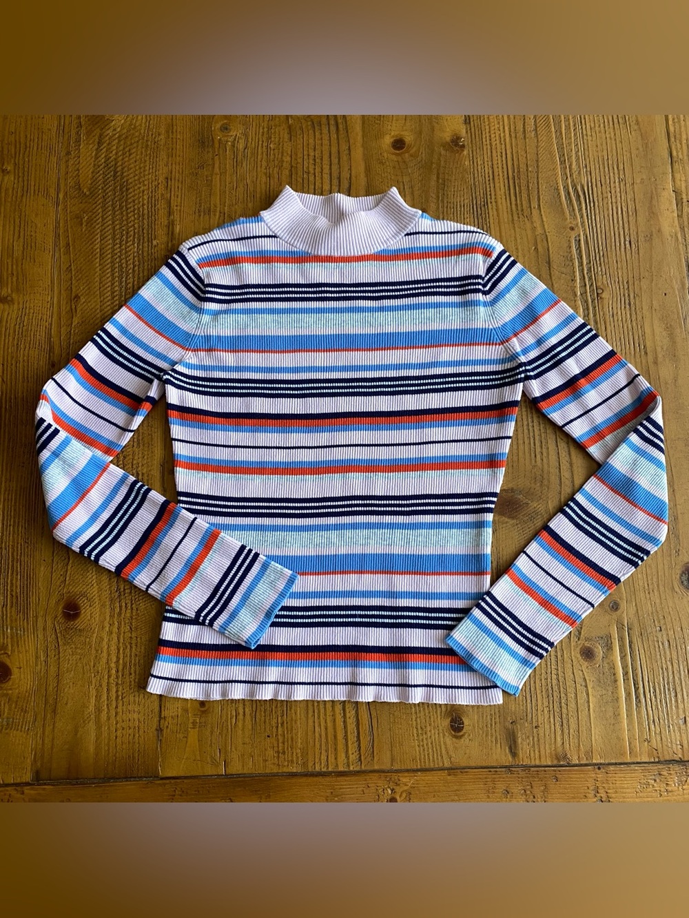 Tout a Coup Striped Mock Neck Ribbed Top